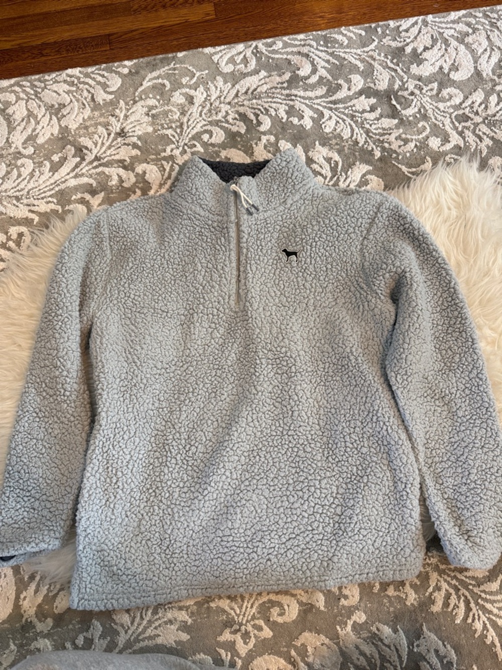 PINK Victoria's Secret Light Gray Sherpa Half-Zip Pullover